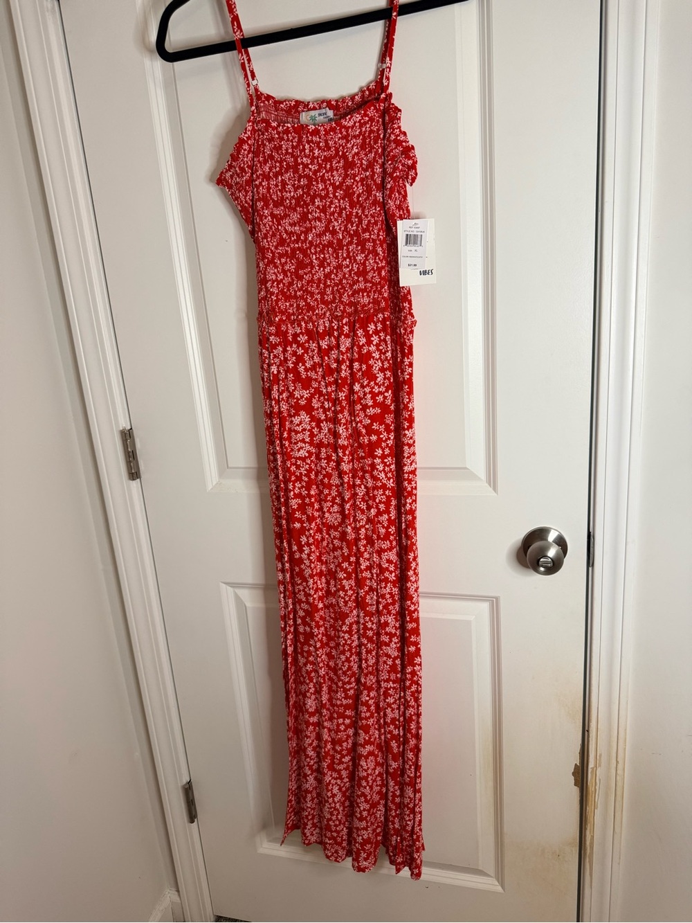 Vibe Red Floral Smocked Maxi Dress with Spaghetti Straps